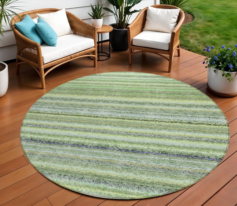 3' X 5' Artichoke Green And Olive Green Striped Washable Indoor Outdoor Area Rug