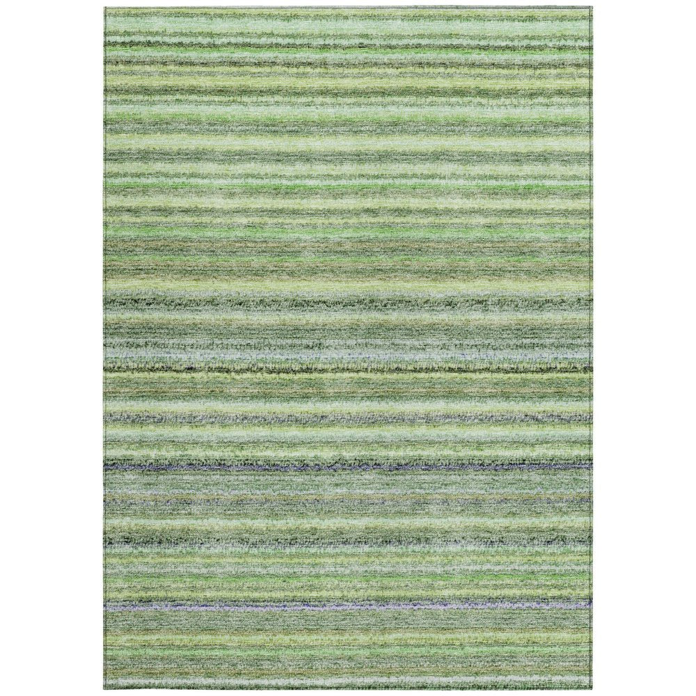 3' X 5' Artichoke Green And Olive Green Striped Washable Indoor Outdoor Area Rug