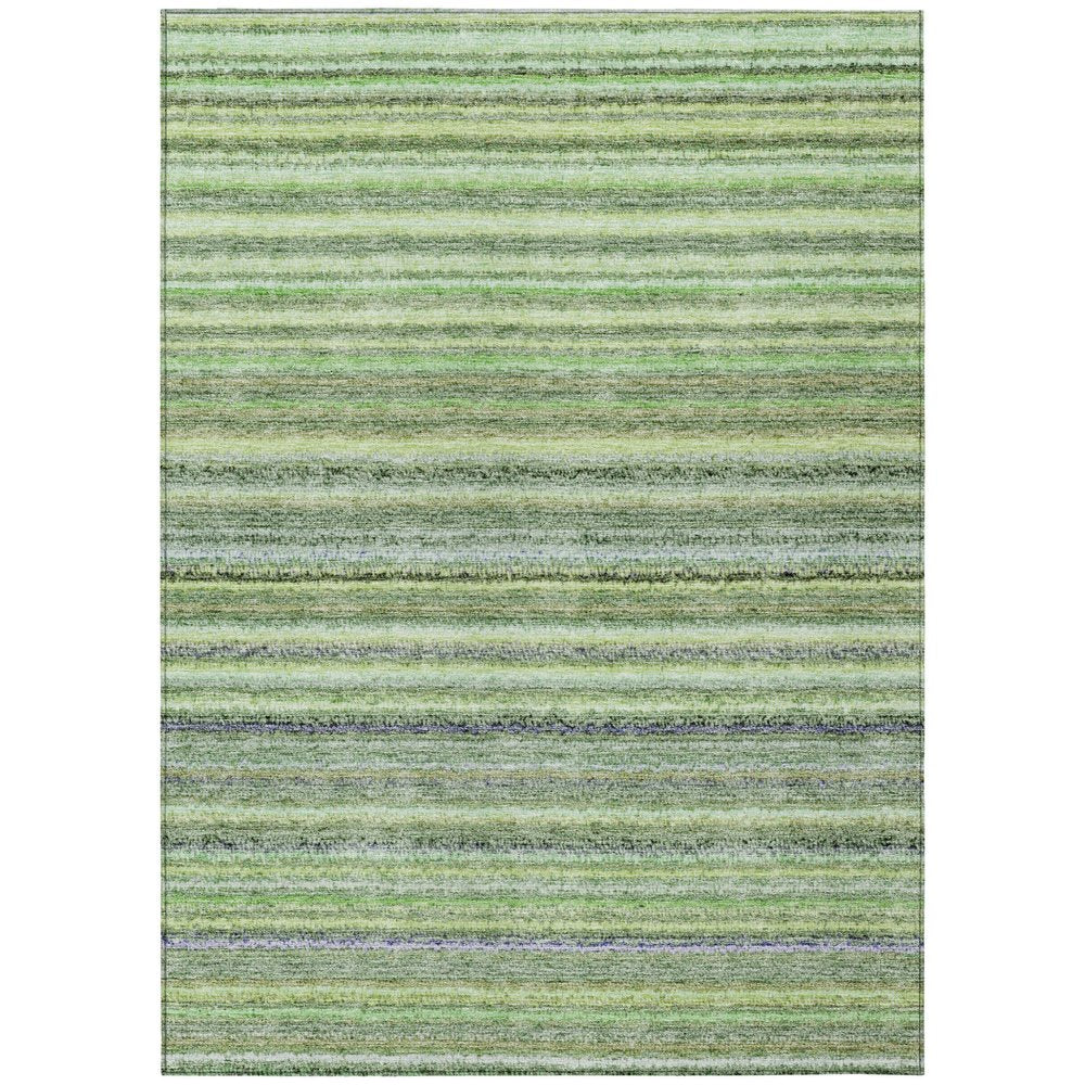 3' X 5' Artichoke Green And Olive Green Striped Washable Indoor Outdoor Area Rug