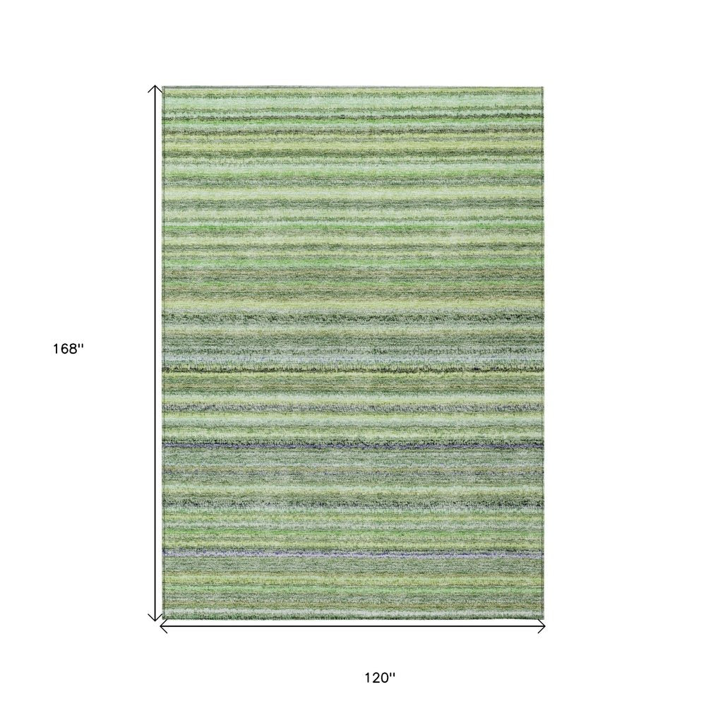 3' X 5' Artichoke Green And Olive Green Striped Washable Indoor Outdoor Area Rug