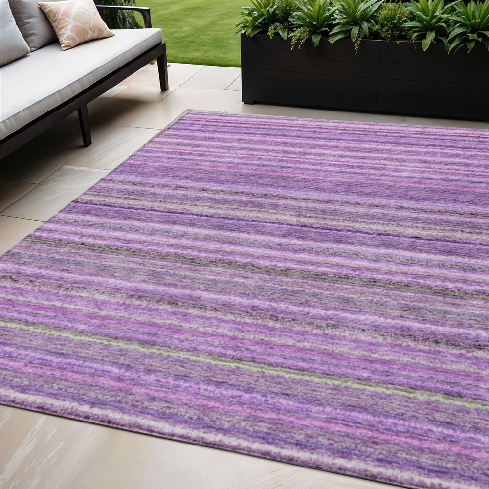 3' X 5' Purple Eggplant And Lilac Striped Washable Indoor Outdoor Area Rug