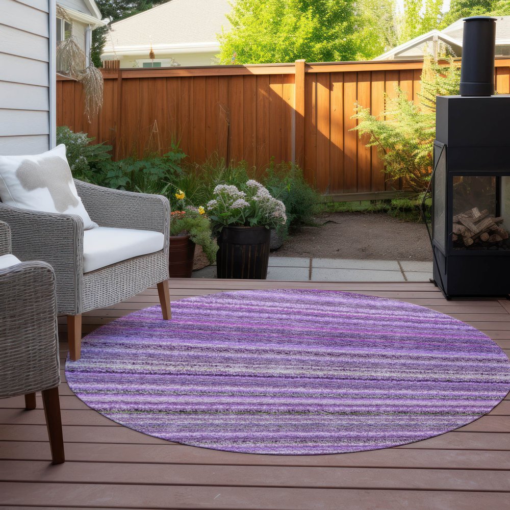 3' X 5' Purple Eggplant And Lilac Striped Washable Indoor Outdoor Area Rug