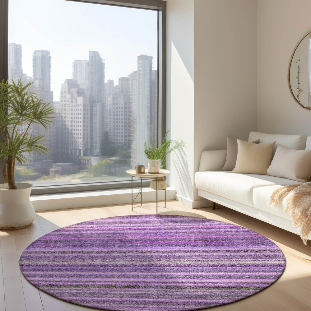 3' X 5' Purple Eggplant And Lilac Striped Washable Indoor Outdoor Area Rug