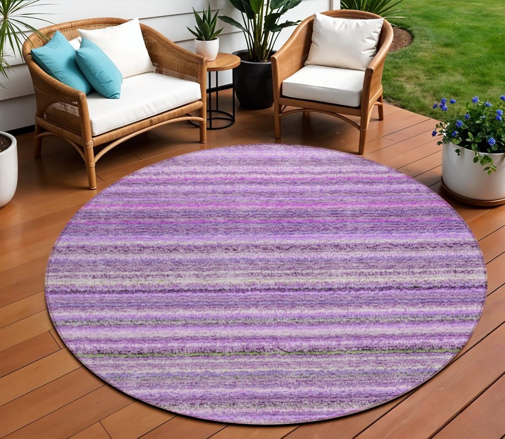 3' X 5' Purple Eggplant And Lilac Striped Washable Indoor Outdoor Area Rug