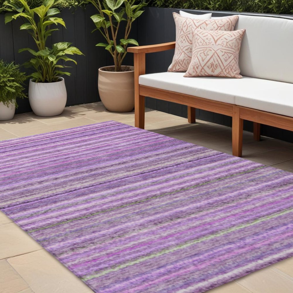 3' X 5' Purple Eggplant And Lilac Striped Washable Indoor Outdoor Area Rug