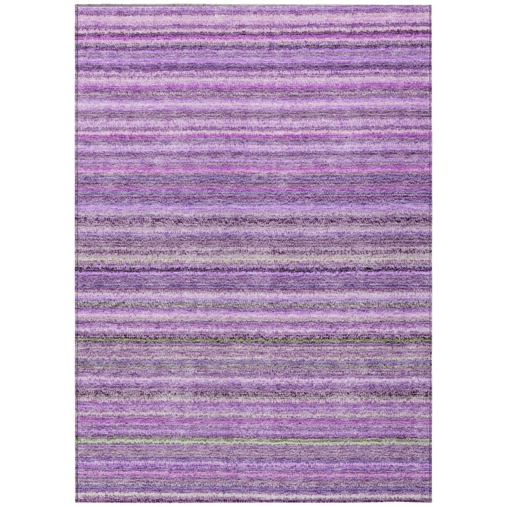 3' X 5' Purple Eggplant And Lilac Striped Washable Indoor Outdoor Area Rug