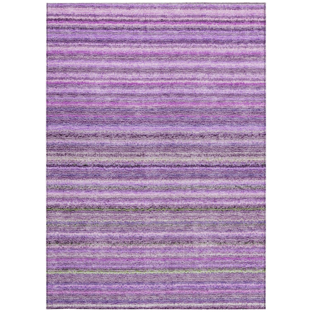 3' X 5' Purple Eggplant And Lilac Striped Washable Indoor Outdoor Area Rug