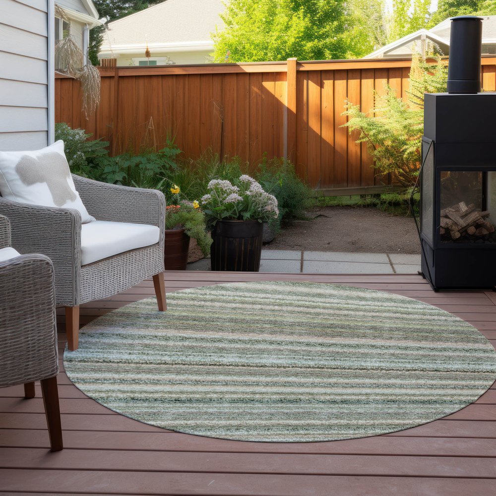 3' X 5' Sage Mint Green And Beige Striped Washable Indoor Outdoor Area Rug
