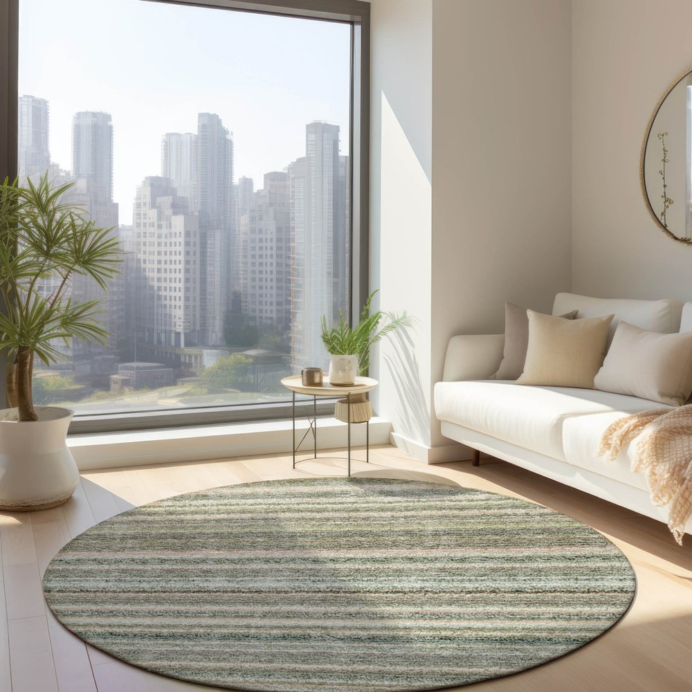 3' X 5' Sage Mint Green And Beige Striped Washable Indoor Outdoor Area Rug