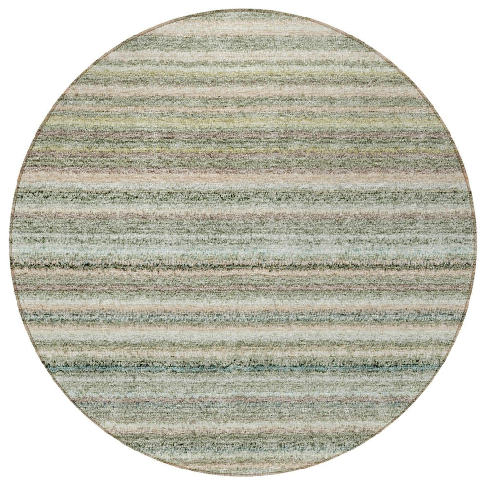 3' X 5' Sage Mint Green And Beige Striped Washable Indoor Outdoor Area Rug