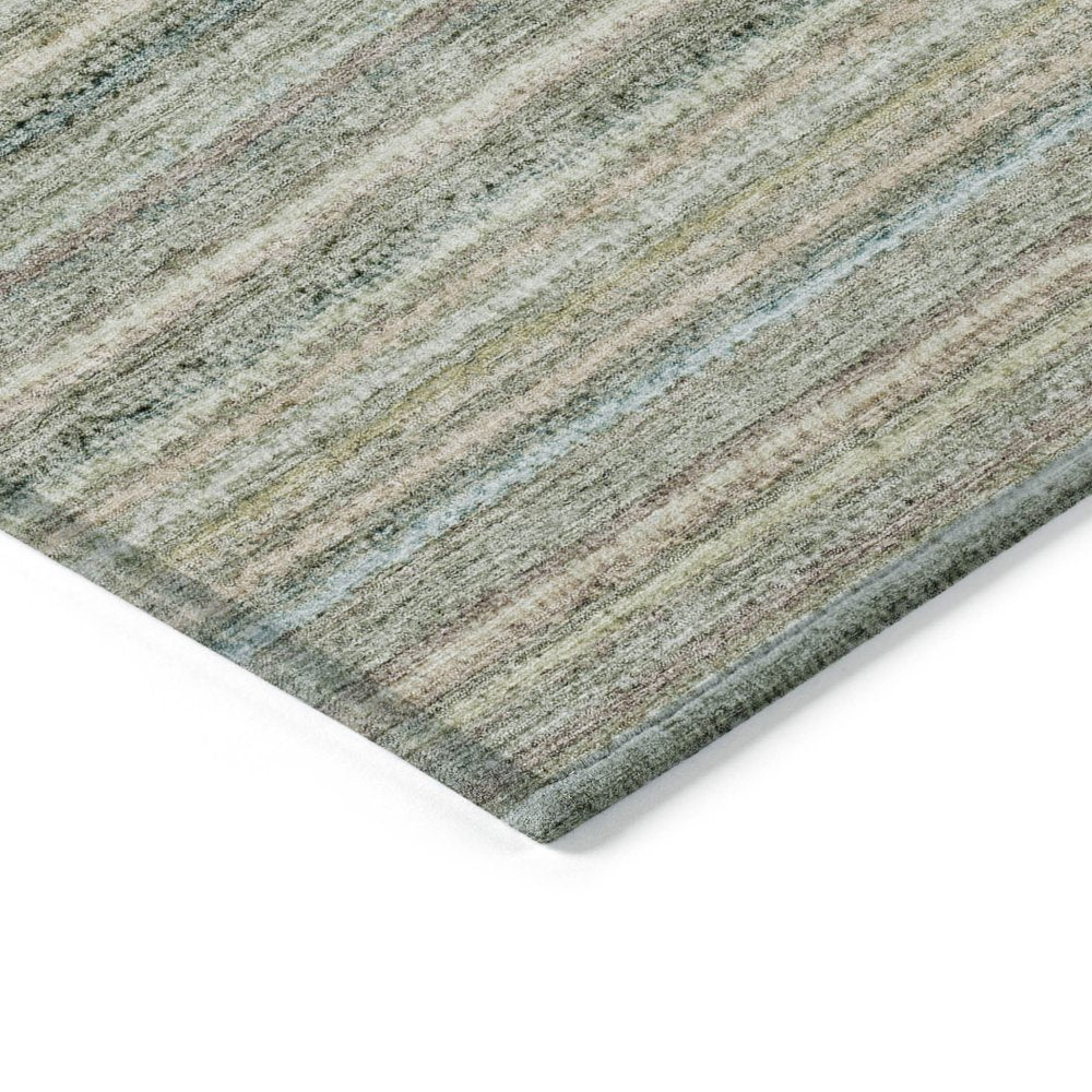 3' X 5' Sage Mint Green And Beige Striped Washable Indoor Outdoor Area Rug