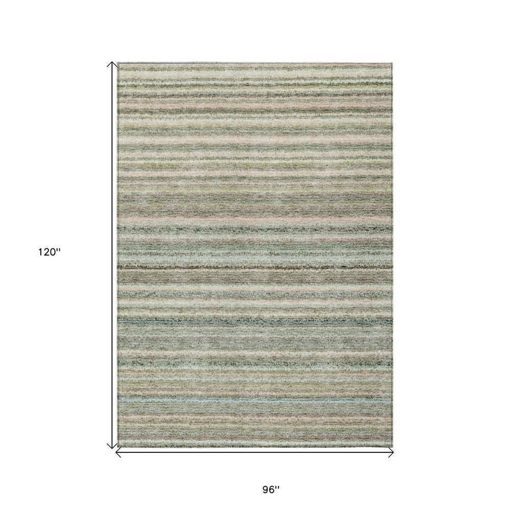 3' X 5' Sage Mint Green And Beige Striped Washable Indoor Outdoor Area Rug