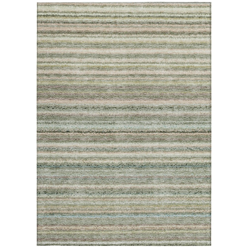3' X 5' Sage Mint Green And Beige Striped Washable Indoor Outdoor Area Rug