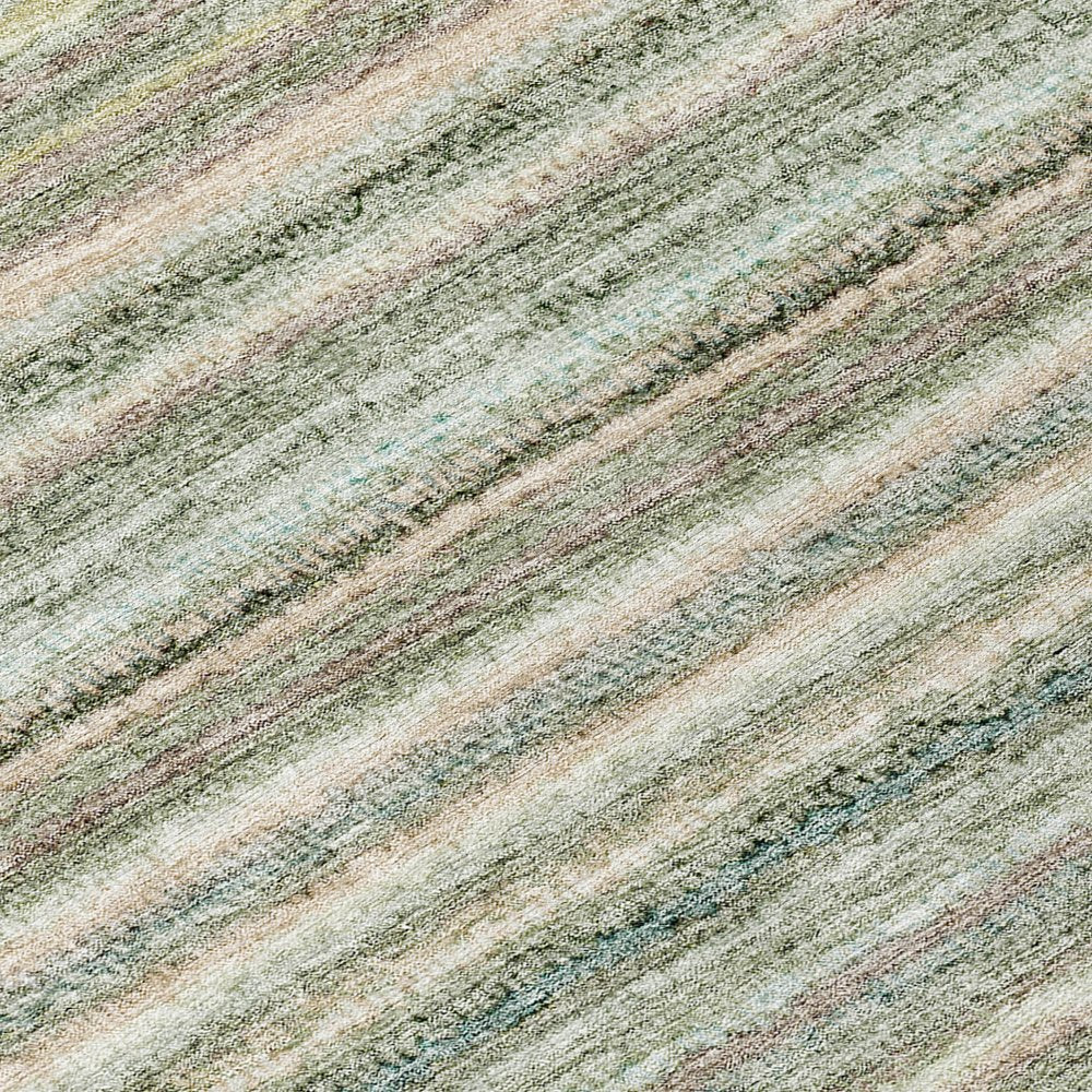 3' X 5' Sage Mint Green And Beige Striped Washable Indoor Outdoor Area Rug