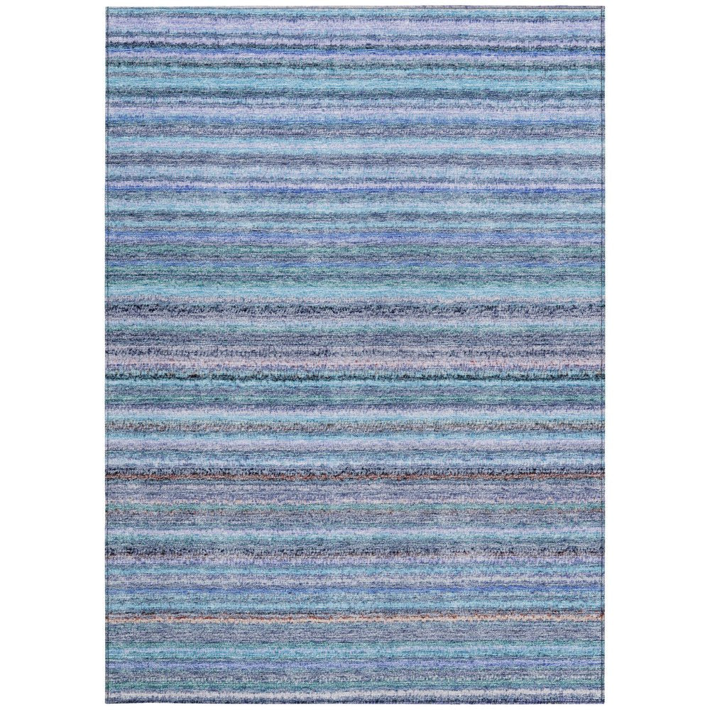 3' X 5' Sky Blue And Navy Blue Striped Washable Indoor Outdoor Area Rug