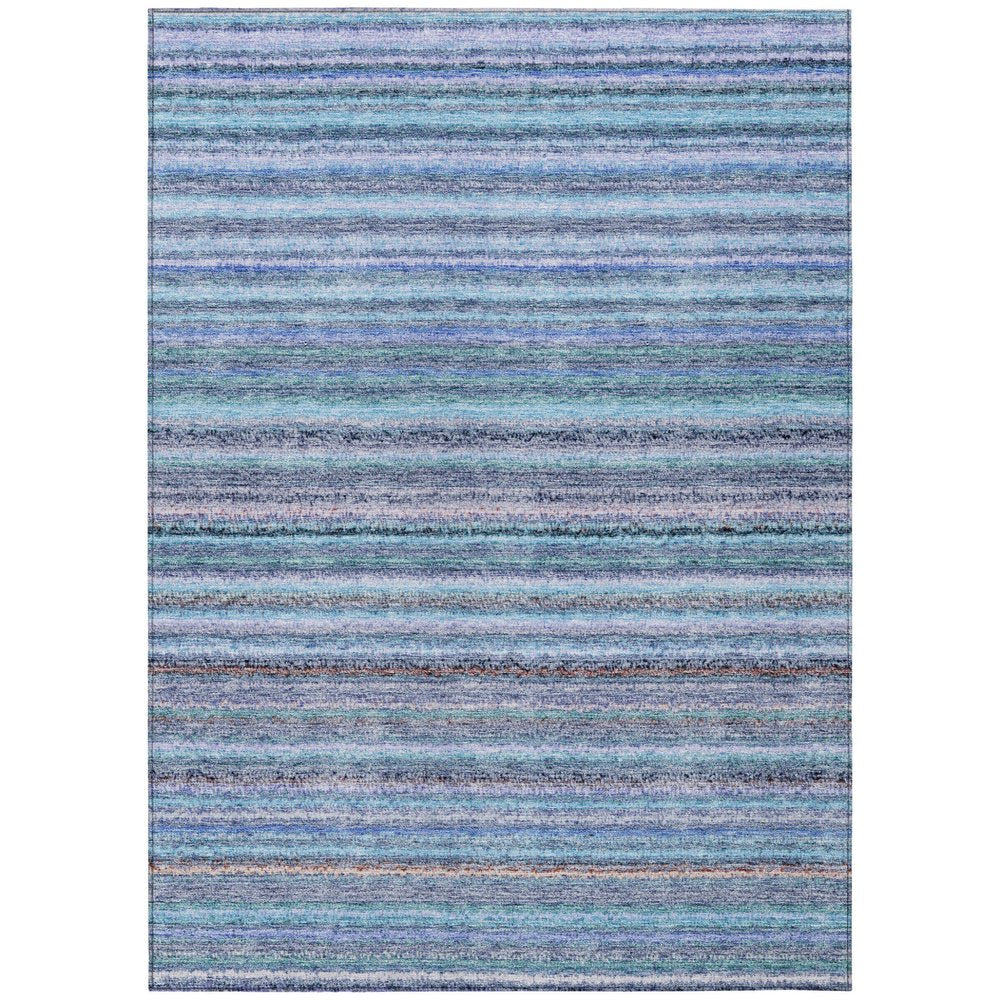3' X 5' Sky Blue And Navy Blue Striped Washable Indoor Outdoor Area Rug