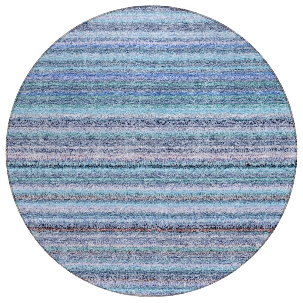 3' X 5' Sky Blue And Navy Blue Striped Washable Indoor Outdoor Area Rug