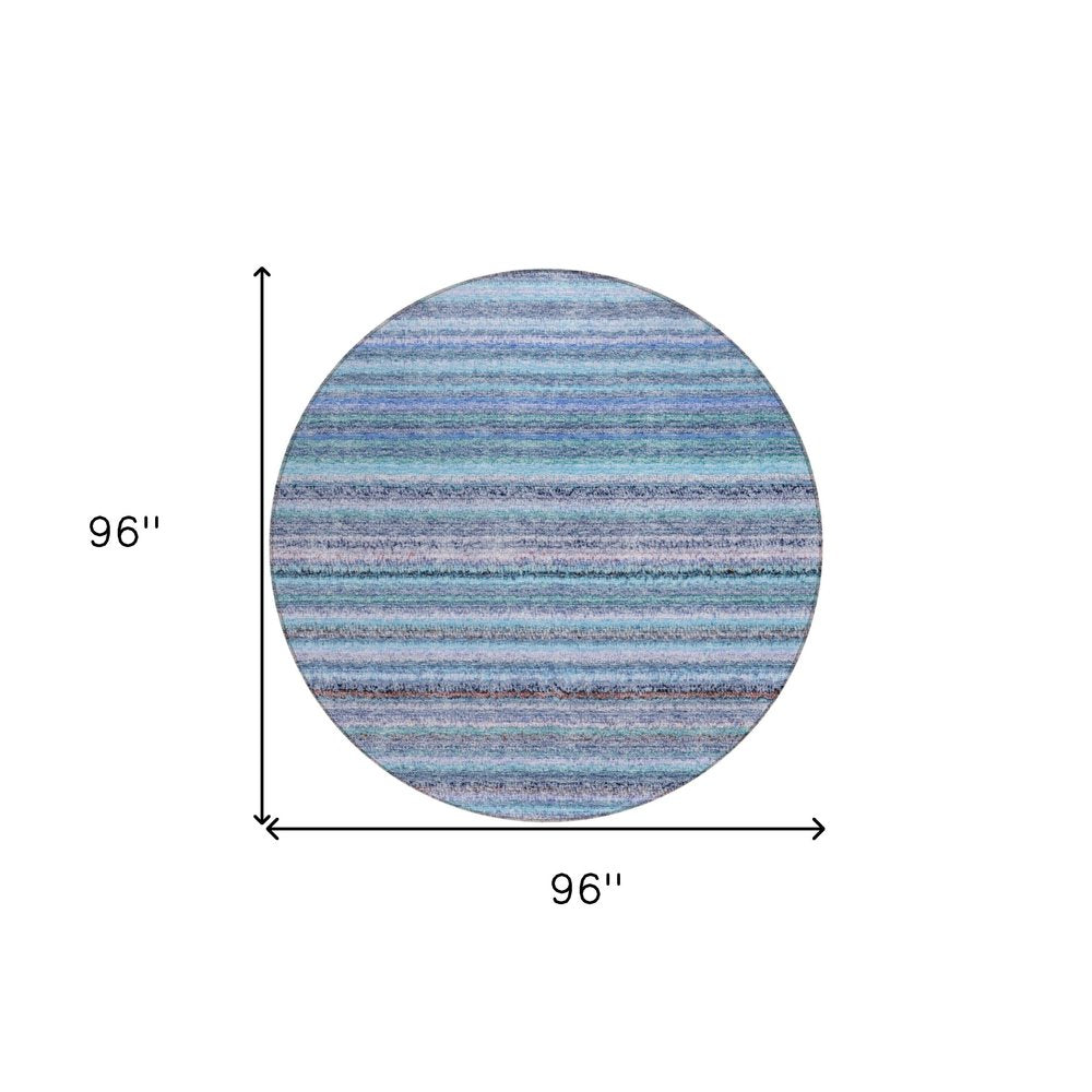 3' X 5' Sky Blue And Navy Blue Striped Washable Indoor Outdoor Area Rug