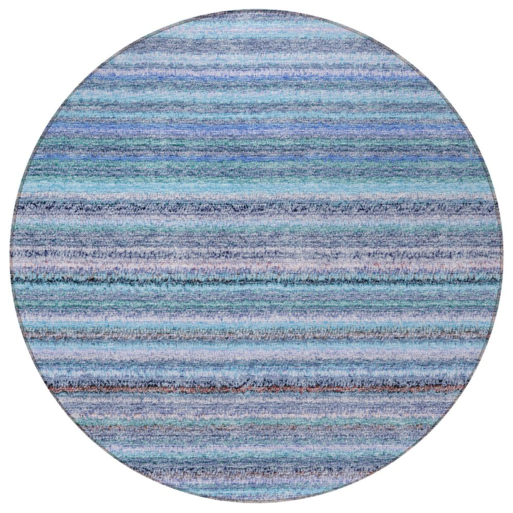 3' X 5' Sky Blue And Navy Blue Striped Washable Indoor Outdoor Area Rug
