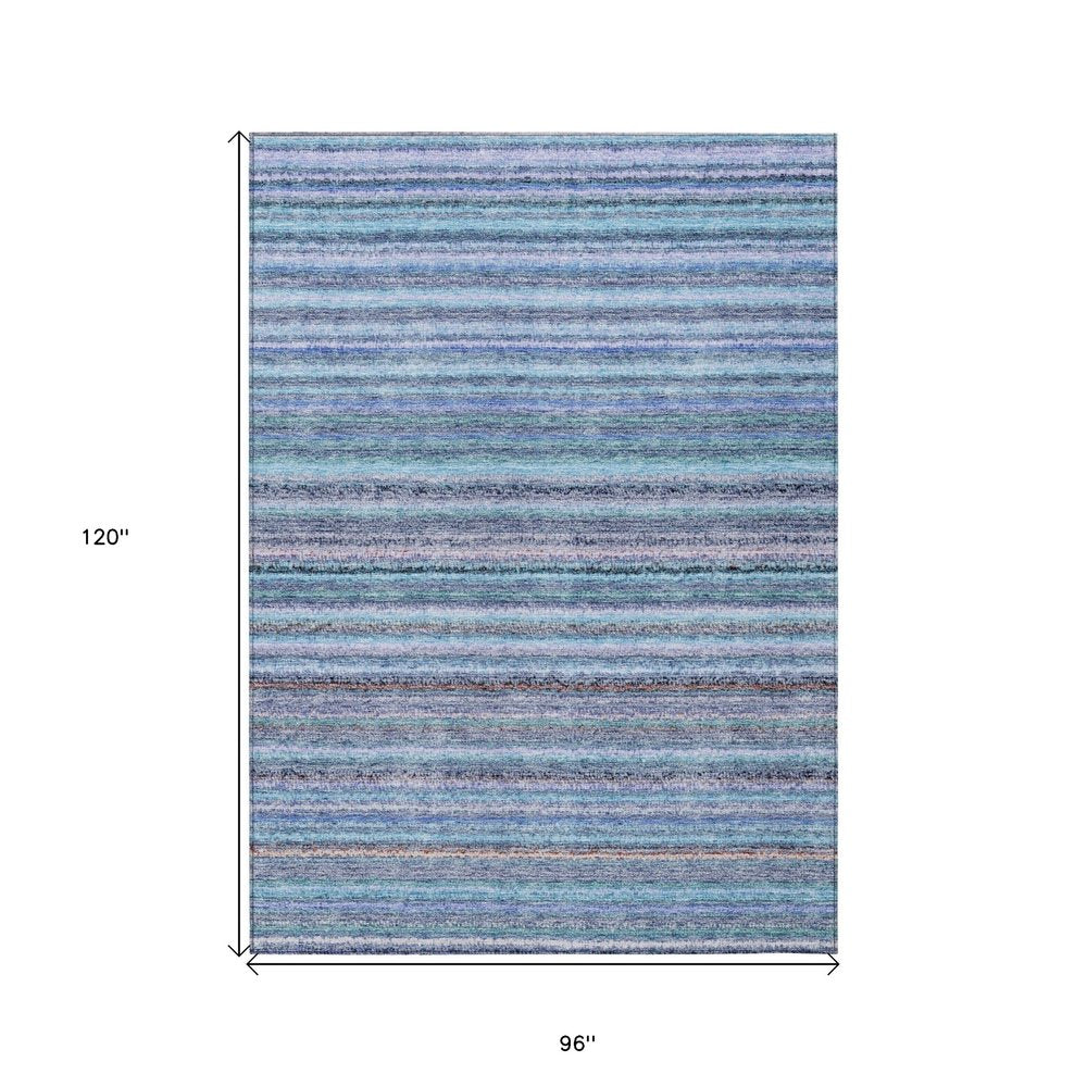 3' X 5' Sky Blue And Navy Blue Striped Washable Indoor Outdoor Area Rug