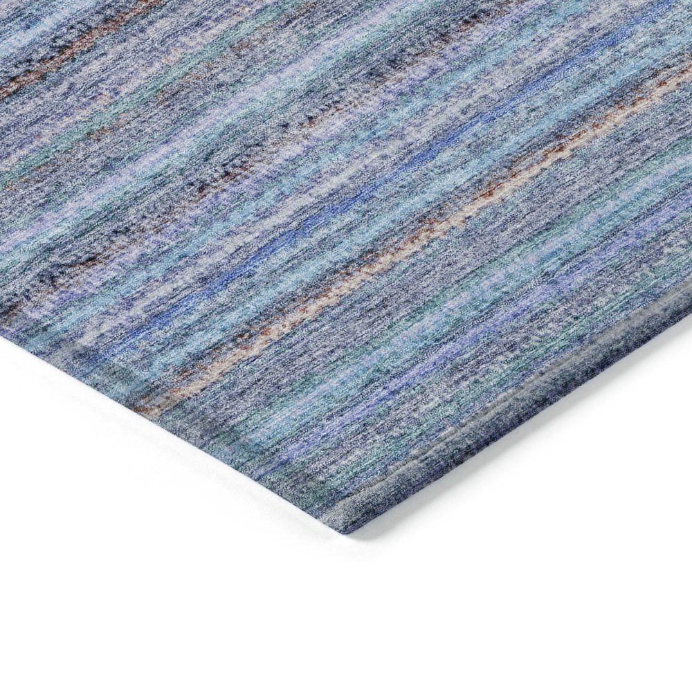 3' X 5' Sky Blue And Navy Blue Striped Washable Indoor Outdoor Area Rug