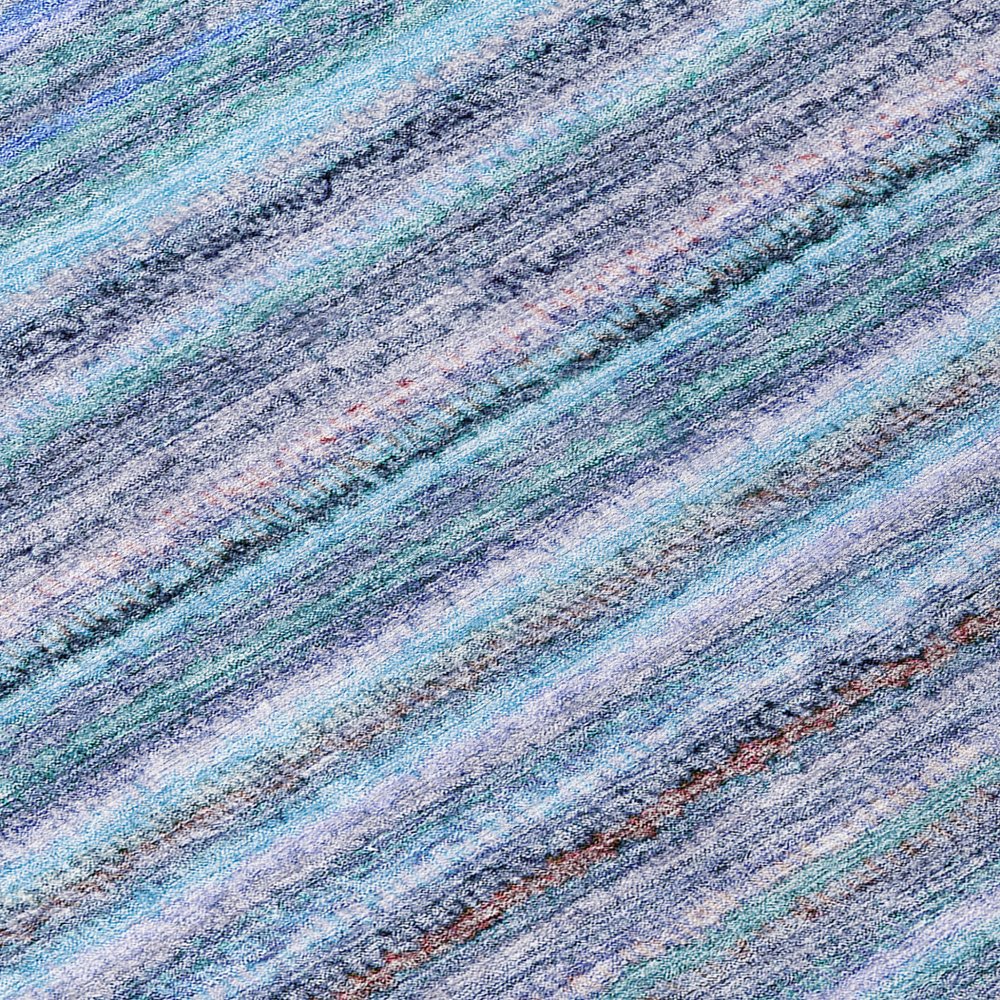 3' X 5' Sky Blue And Navy Blue Striped Washable Indoor Outdoor Area Rug