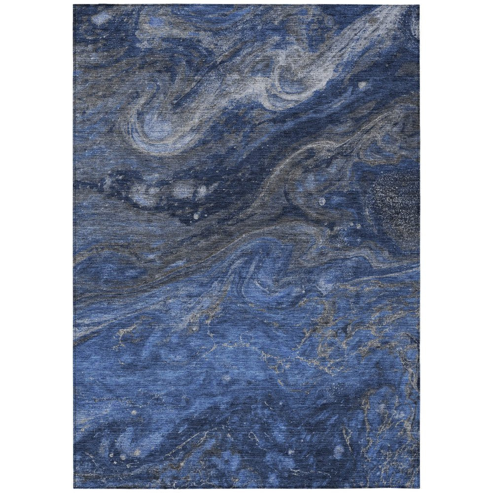3' X 5' Denim Blue And Sky Blue Abstract Washable Indoor Outdoor Area Rug