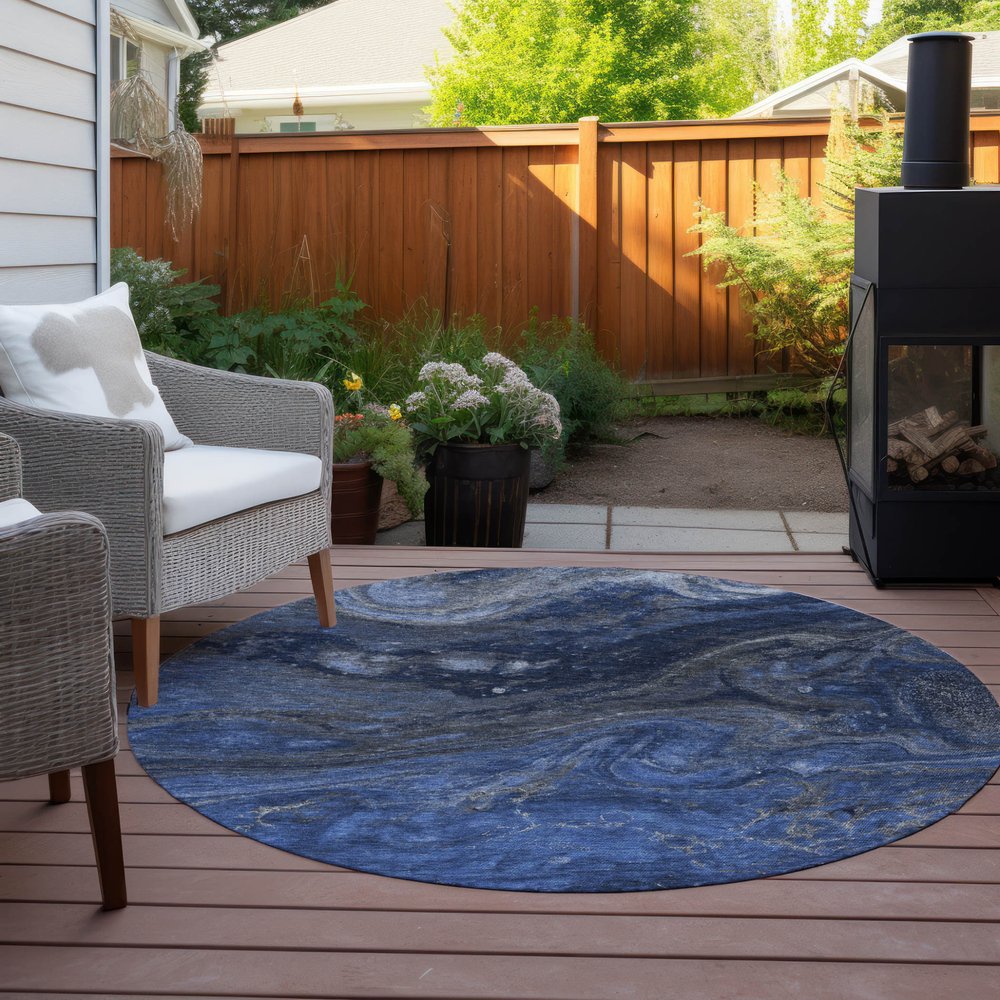 3' X 5' Denim Blue And Sky Blue Abstract Washable Indoor Outdoor Area Rug