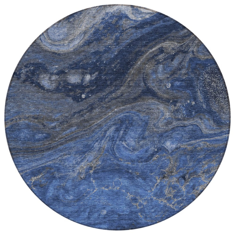3' X 5' Denim Blue And Sky Blue Abstract Washable Indoor Outdoor Area Rug