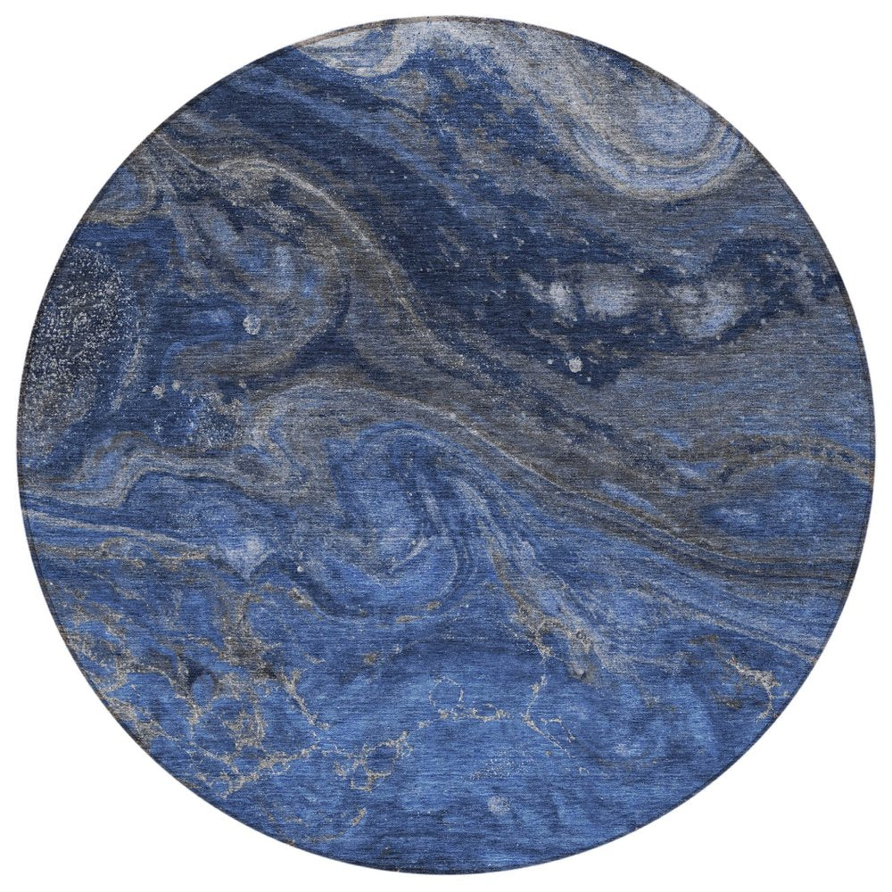 3' X 5' Denim Blue And Sky Blue Abstract Washable Indoor Outdoor Area Rug