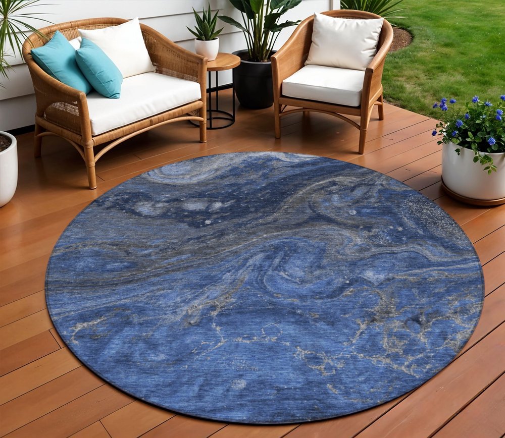 3' X 5' Denim Blue And Sky Blue Abstract Washable Indoor Outdoor Area Rug
