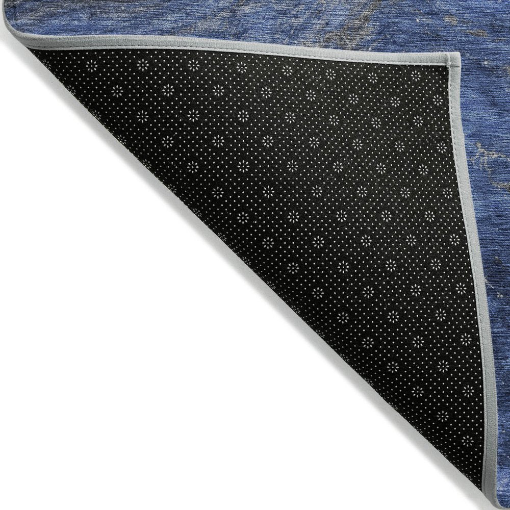 3' X 5' Denim Blue And Sky Blue Abstract Washable Indoor Outdoor Area Rug