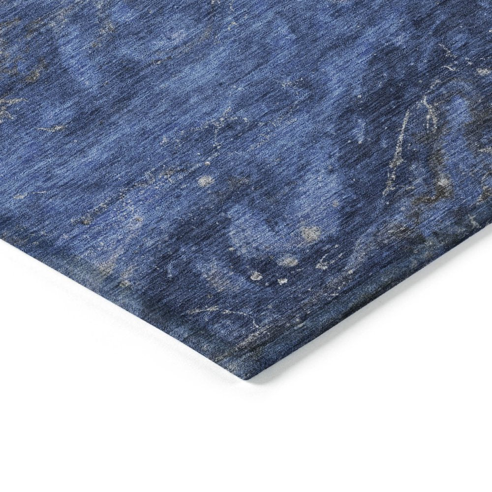 3' X 5' Denim Blue And Sky Blue Abstract Washable Indoor Outdoor Area Rug