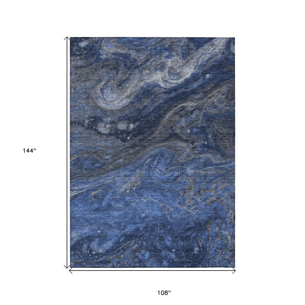 3' X 5' Denim Blue And Sky Blue Abstract Washable Indoor Outdoor Area Rug