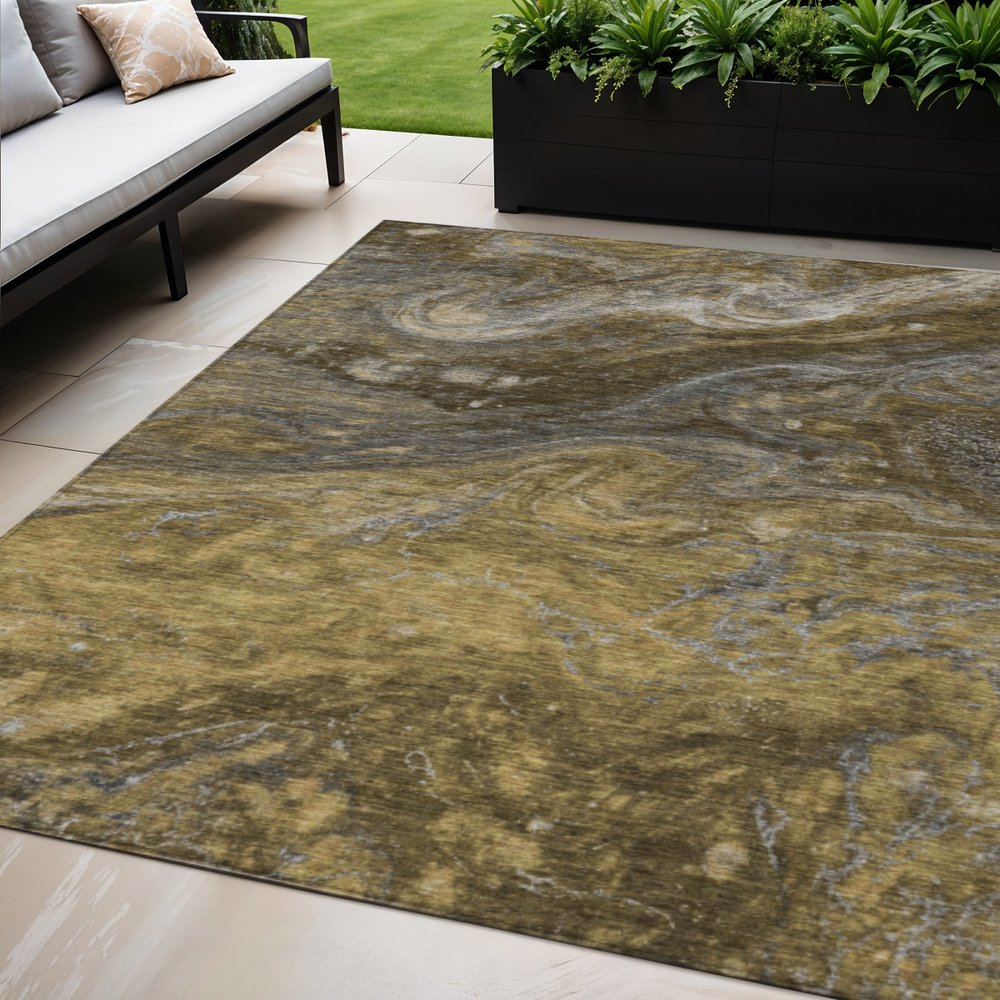 3' X 5' Brown Taupe And Chocolate Abstract Washable Indoor Outdoor Area Rug