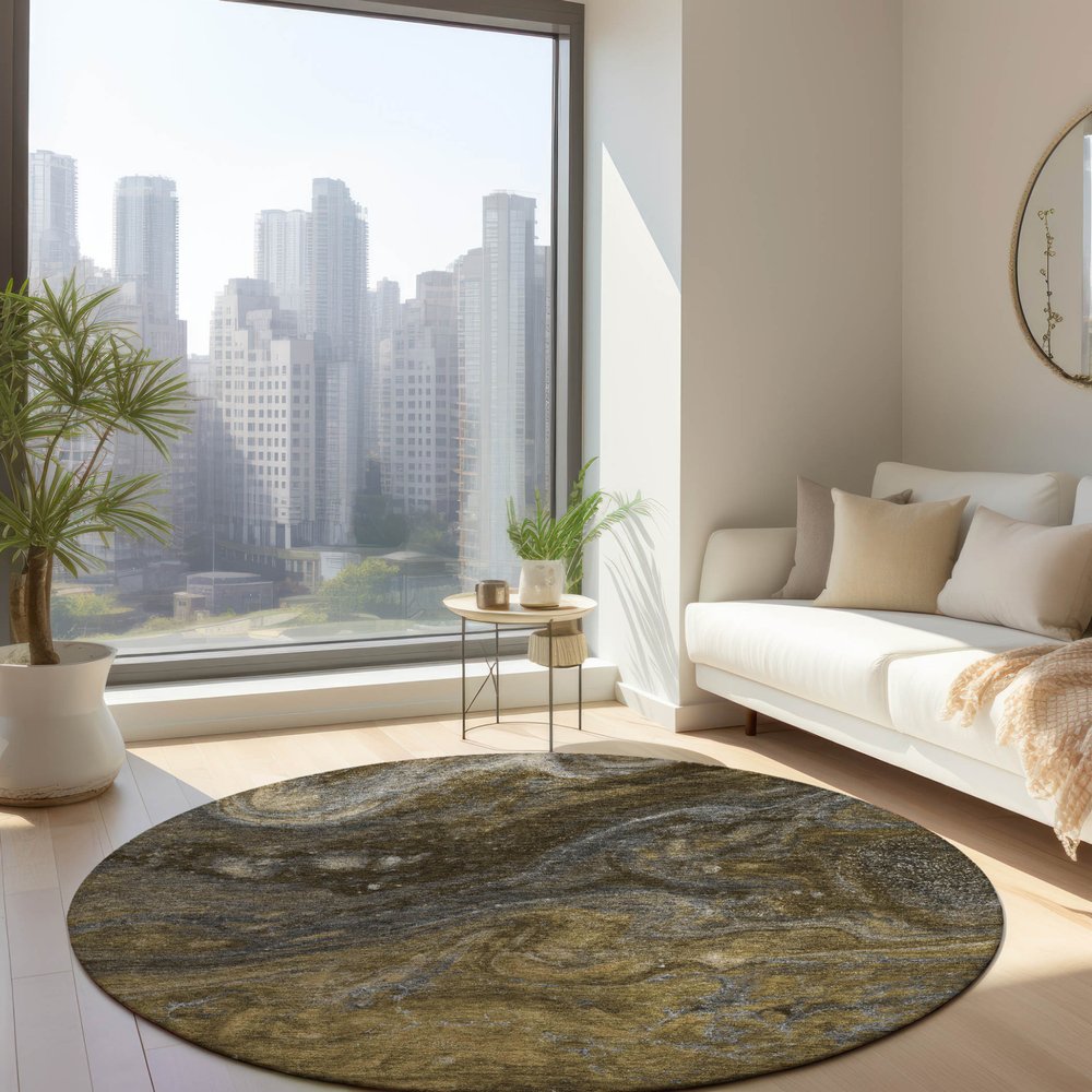 3' X 5' Brown Taupe And Chocolate Abstract Washable Indoor Outdoor Area Rug