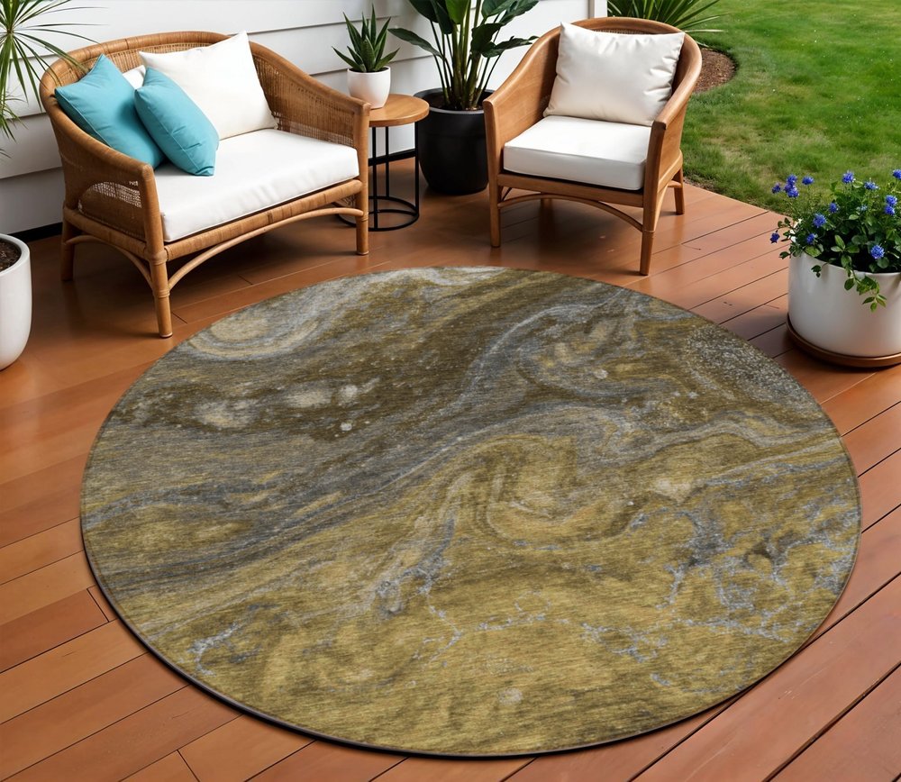 3' X 5' Brown Taupe And Chocolate Abstract Washable Indoor Outdoor Area Rug