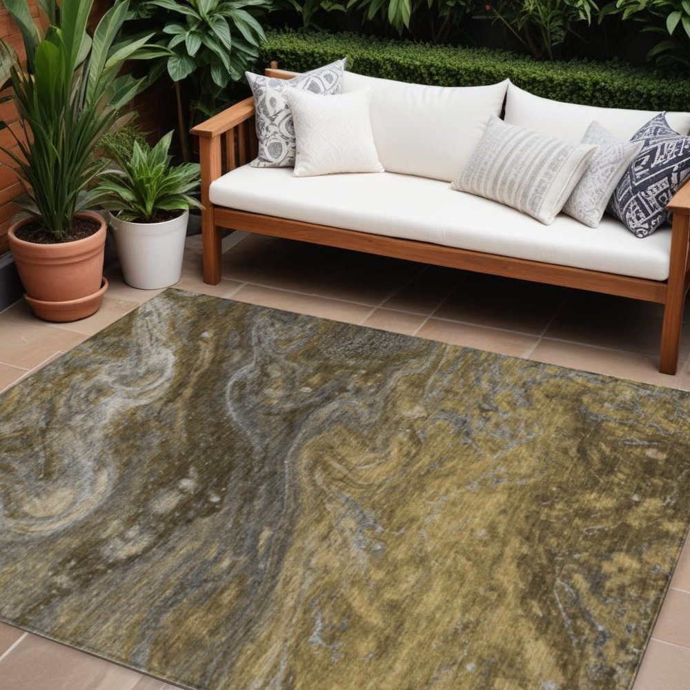 3' X 5' Brown Taupe And Chocolate Abstract Washable Indoor Outdoor Area Rug