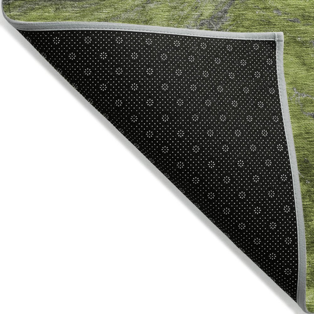3' X 5' Olive Green And Lime Green Abstract Washable Indoor Outdoor Area Rug