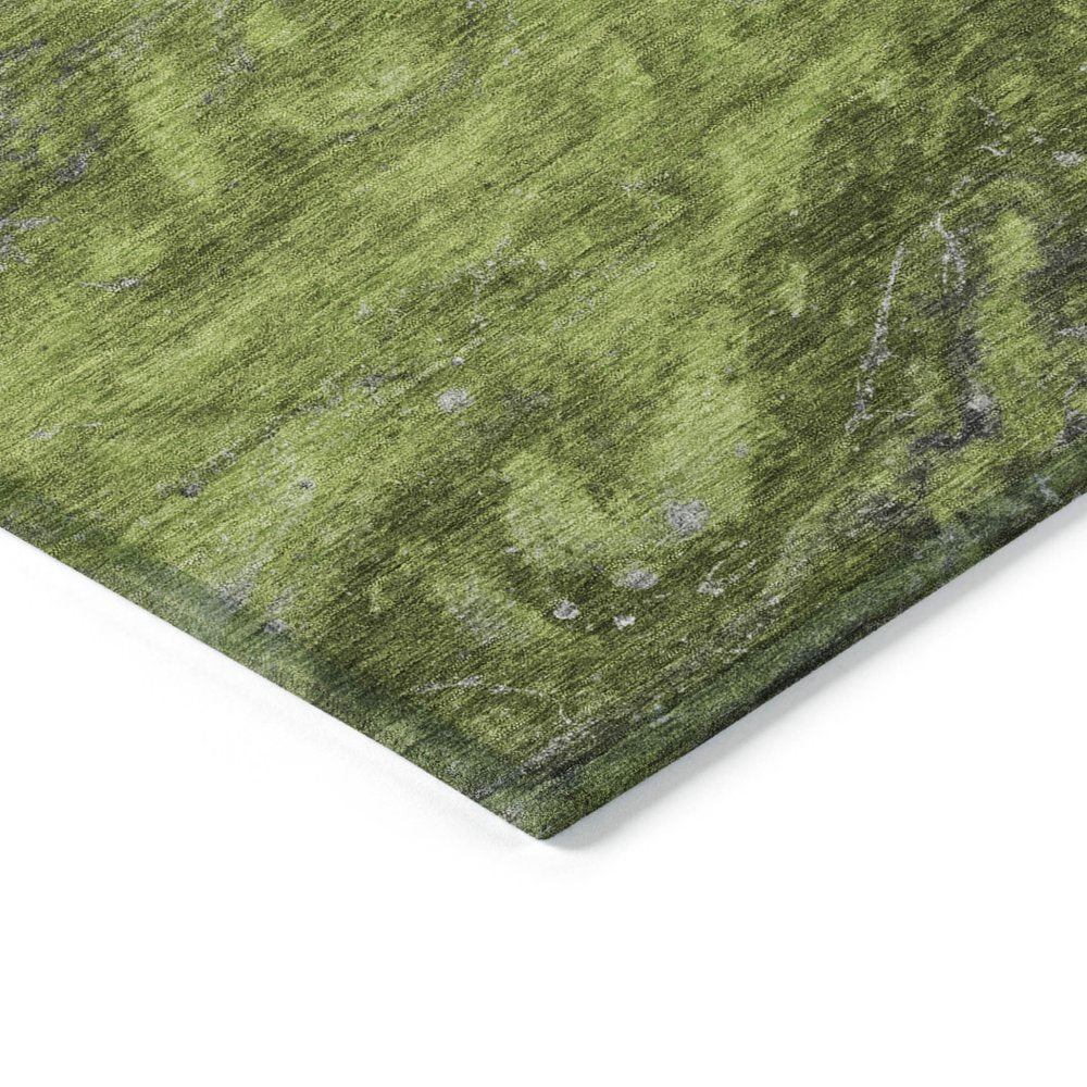 3' X 5' Olive Green And Lime Green Abstract Washable Indoor Outdoor Area Rug