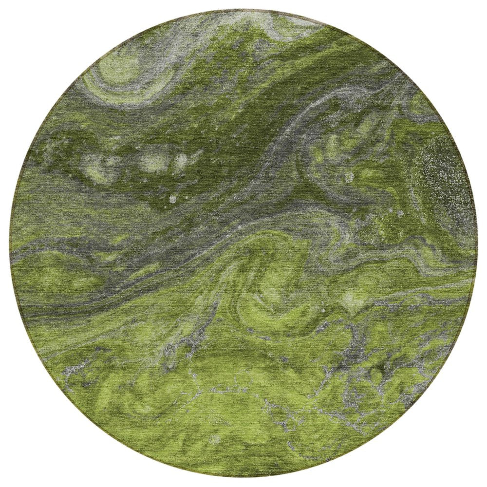 3' X 5' Olive Green And Lime Green Abstract Washable Indoor Outdoor Area Rug