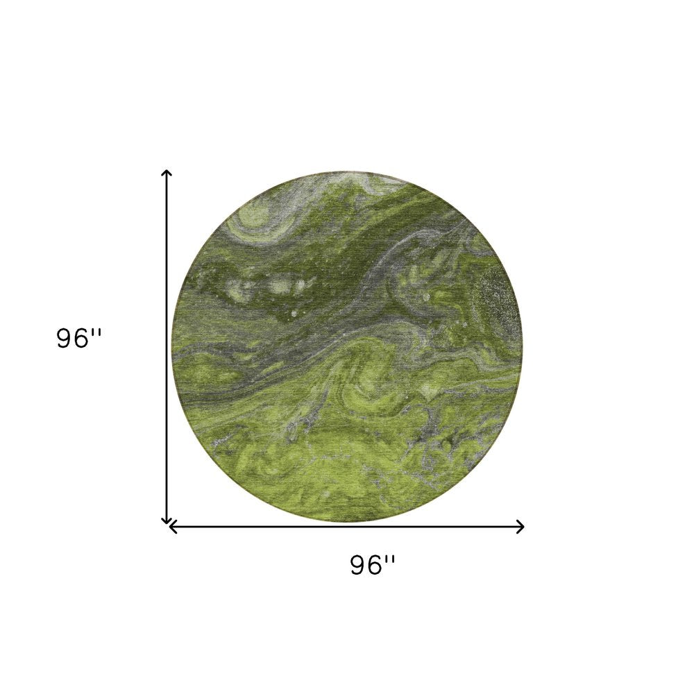 3' X 5' Olive Green And Lime Green Abstract Washable Indoor Outdoor Area Rug