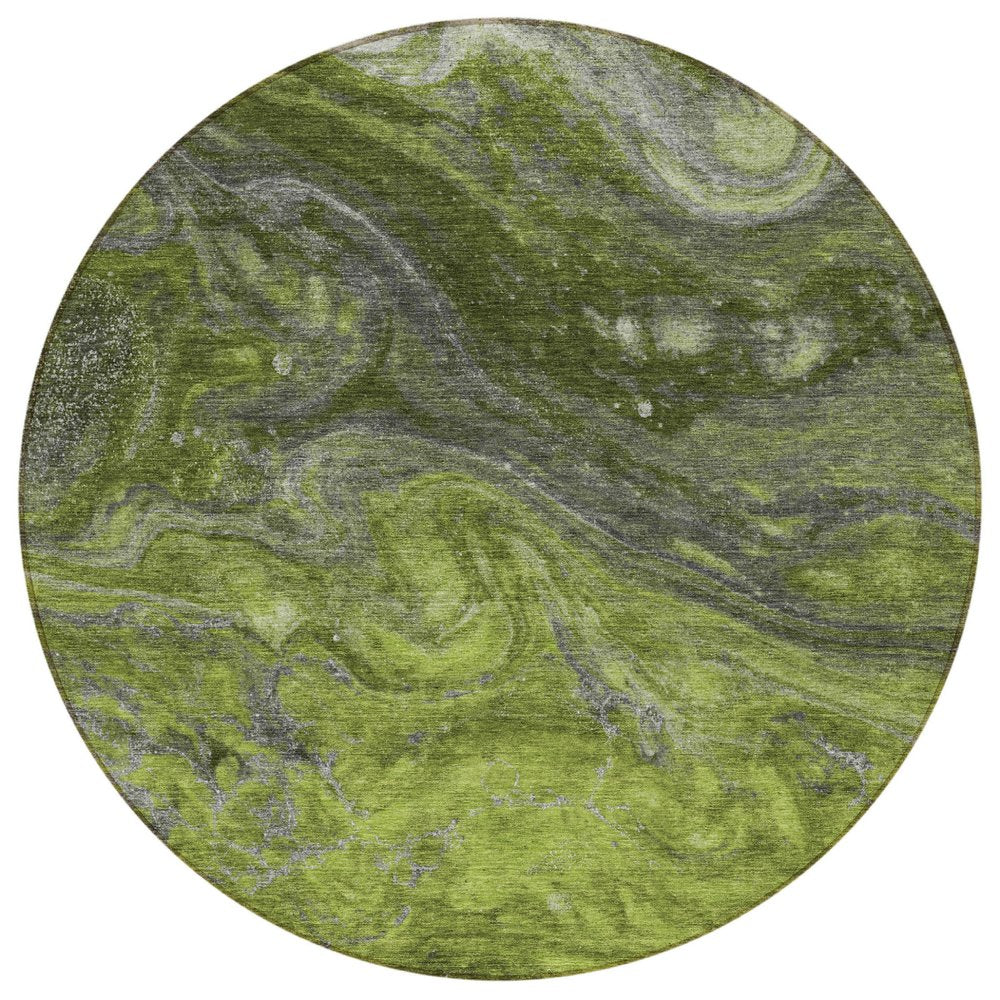 3' X 5' Olive Green And Lime Green Abstract Washable Indoor Outdoor Area Rug