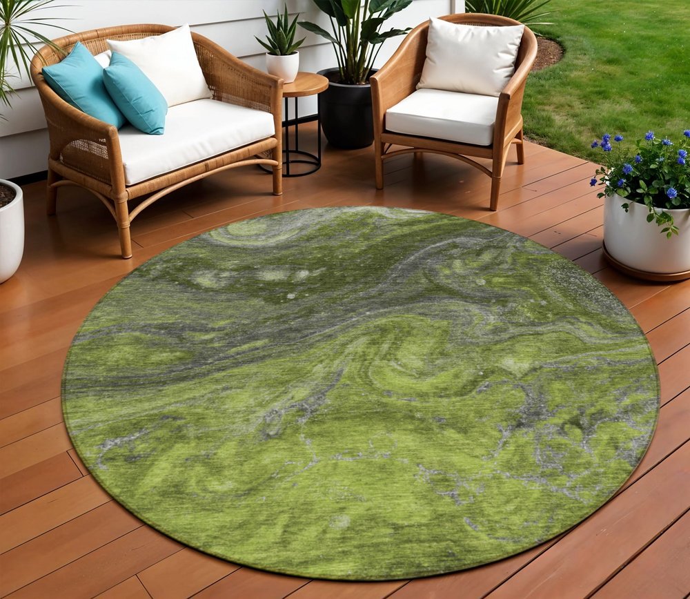 3' X 5' Olive Green And Lime Green Abstract Washable Indoor Outdoor Area Rug
