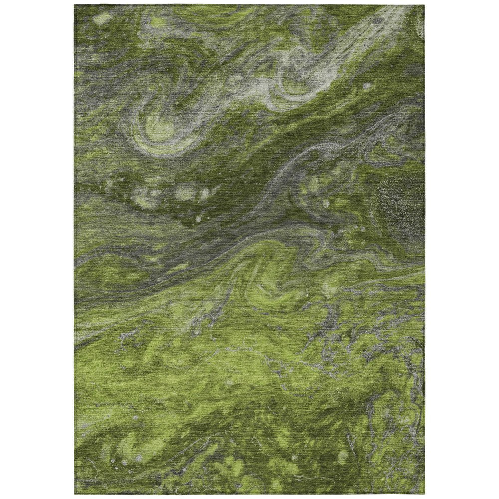 3' X 5' Olive Green And Lime Green Abstract Washable Indoor Outdoor Area Rug