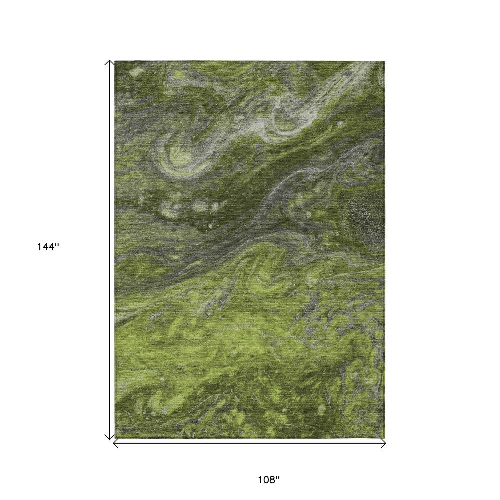 3' X 5' Olive Green And Lime Green Abstract Washable Indoor Outdoor Area Rug