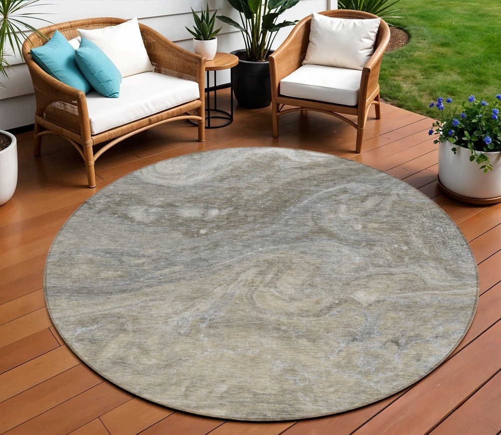 3' X 5' Taupe Beige And Ivory Abstract Washable Indoor Outdoor Area Rug
