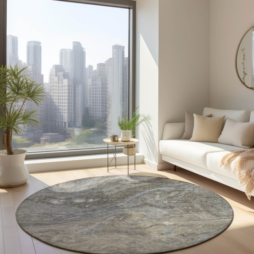 3' X 5' Taupe Beige And Ivory Abstract Washable Indoor Outdoor Area Rug