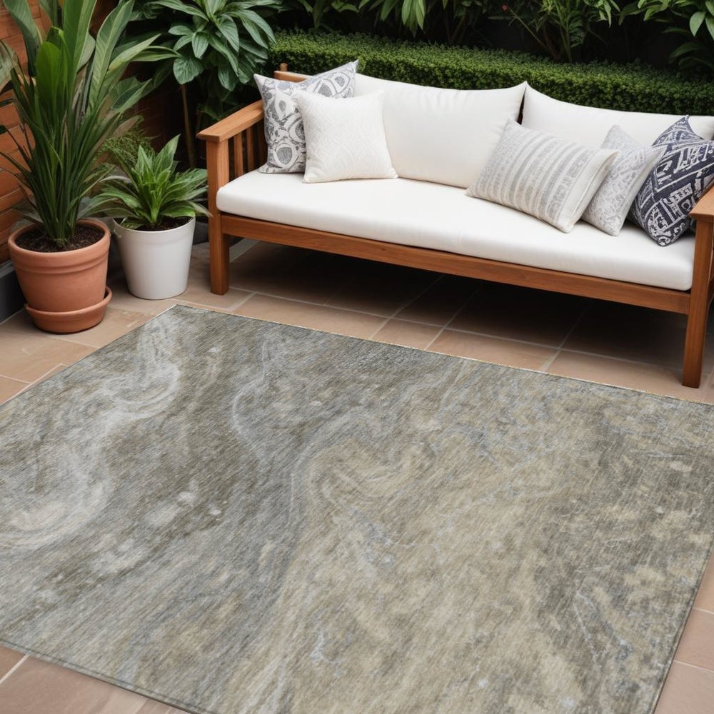 3' X 5' Taupe Beige And Ivory Abstract Washable Indoor Outdoor Area Rug