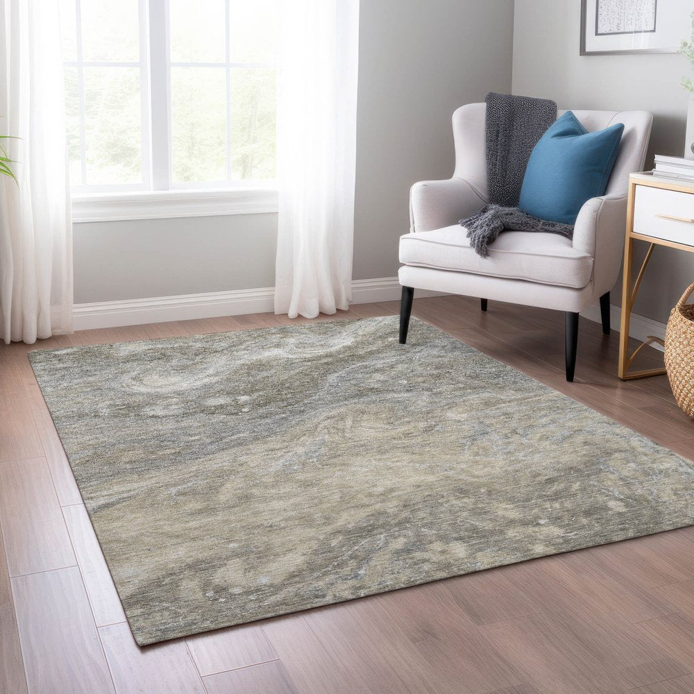 3' X 5' Taupe Beige And Ivory Abstract Washable Indoor Outdoor Area Rug